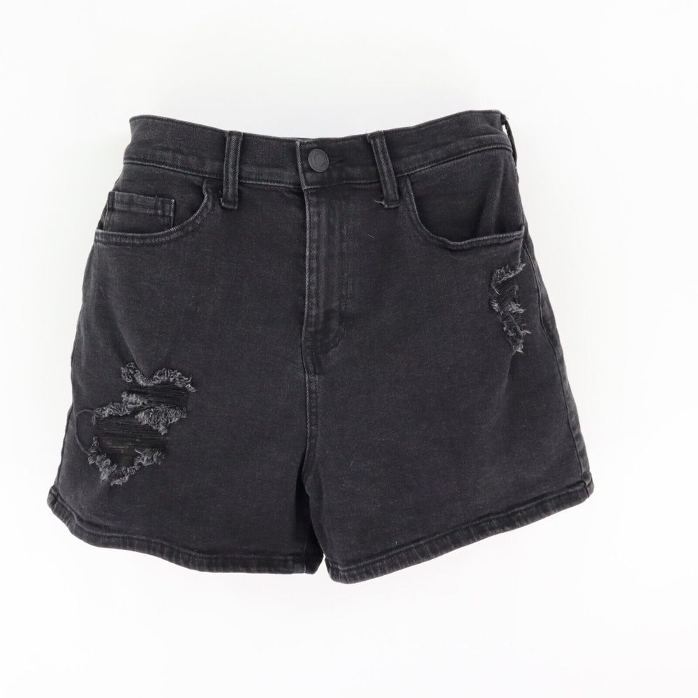 SO Jean Short Boyfriend Midi High Rise Junior Womens 11 Black Distressed Stretch
